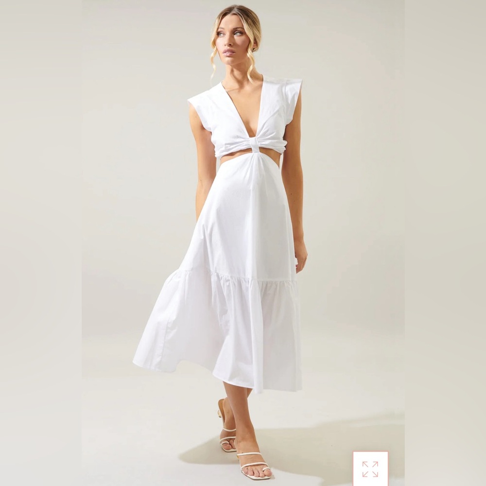 White Cut Out Midi Dress